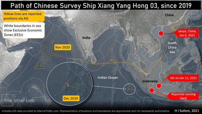 Un navire d’enquête du gouvernement chinois a été intercepté «dans l’obscurité»